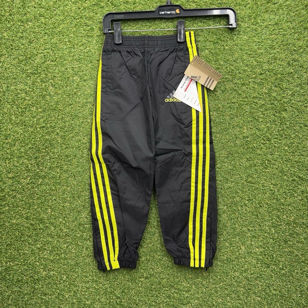 Vintage Adidas Track Pants Kids Large Nylon Black Yellow Lined Drawstring NWT